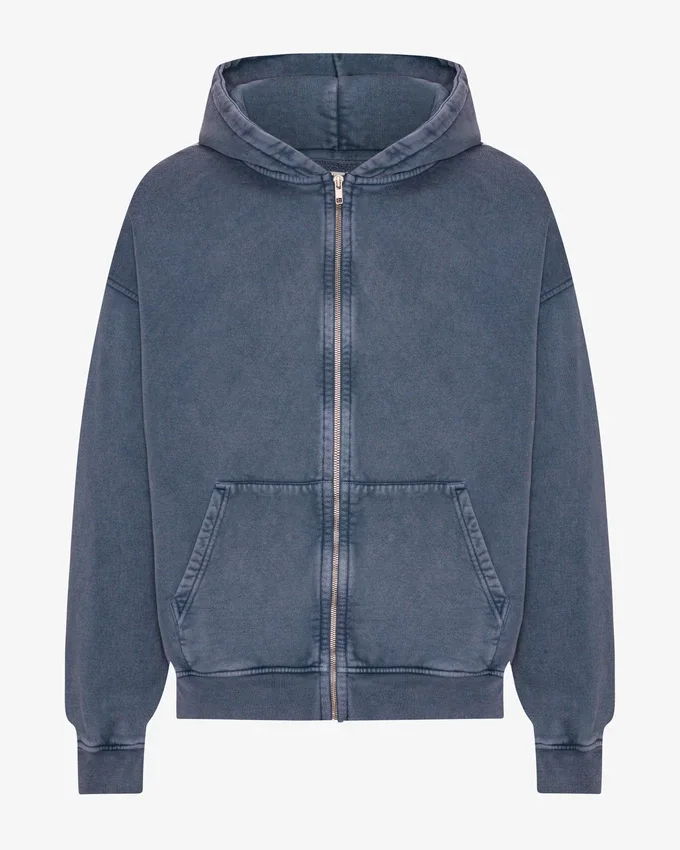 Sudadera con capucha oversize y cremallera de algodón orgánico - Azul Neptuno