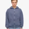 Sudadera con capucha oversize y cremallera de algodón orgánico - Azul Neptuno
