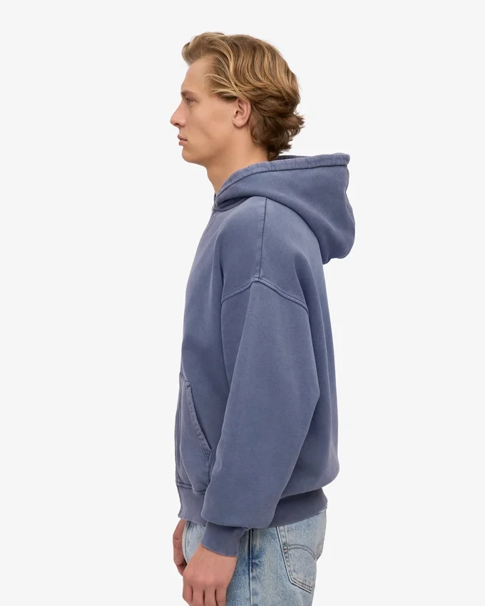 Sudadera con capucha oversize y cremallera de algodón orgánico - Azul Neptuno
