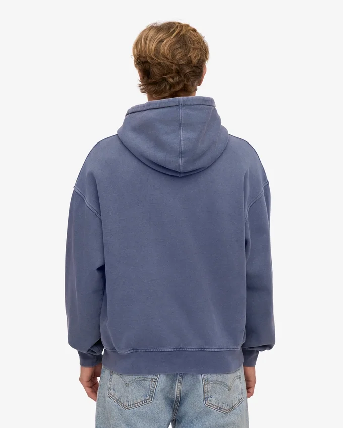 Sudadera con capucha oversize y cremallera de algodón orgánico - Azul Neptuno