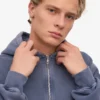 Sudadera con capucha oversize y cremallera de algodón orgánico - Azul Neptuno