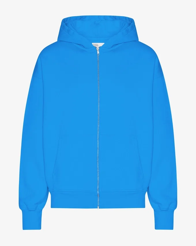 Sudadera con capucha oversize y cremallera de algodón orgánico - Azul Pacífico