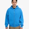 Sudadera con capucha oversize y cremallera de algodón orgánico - Azul Pacífico