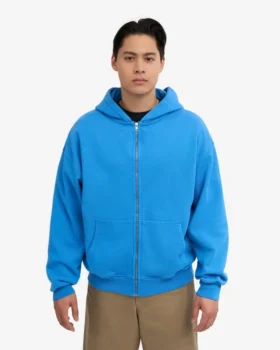 Sudadera con capucha oversize y cremallera de algodón orgánico – Azul Pacífico