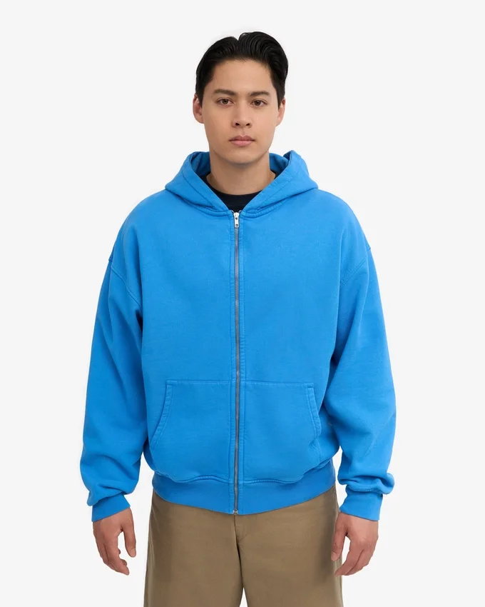 Sudadera con capucha oversize y cremallera de algodón orgánico - Azul Pacífico