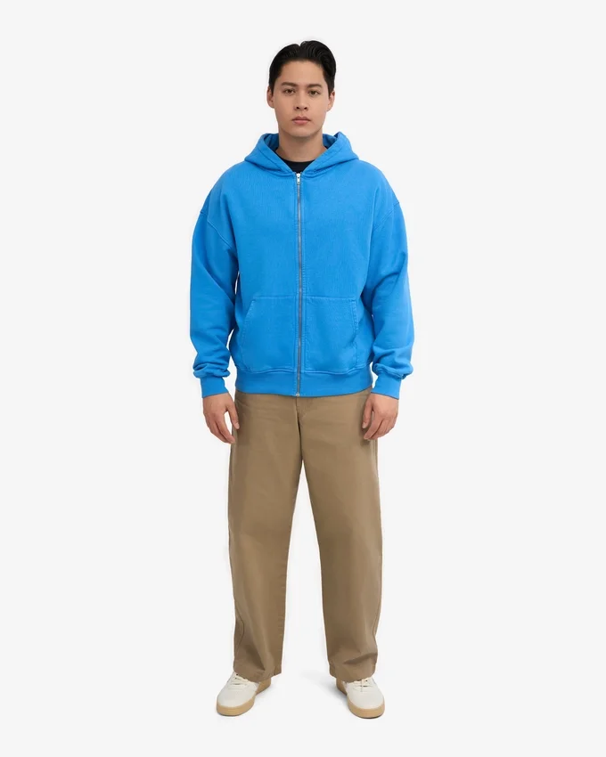 Sudadera con capucha oversize y cremallera de algodón orgánico - Azul Pacífico