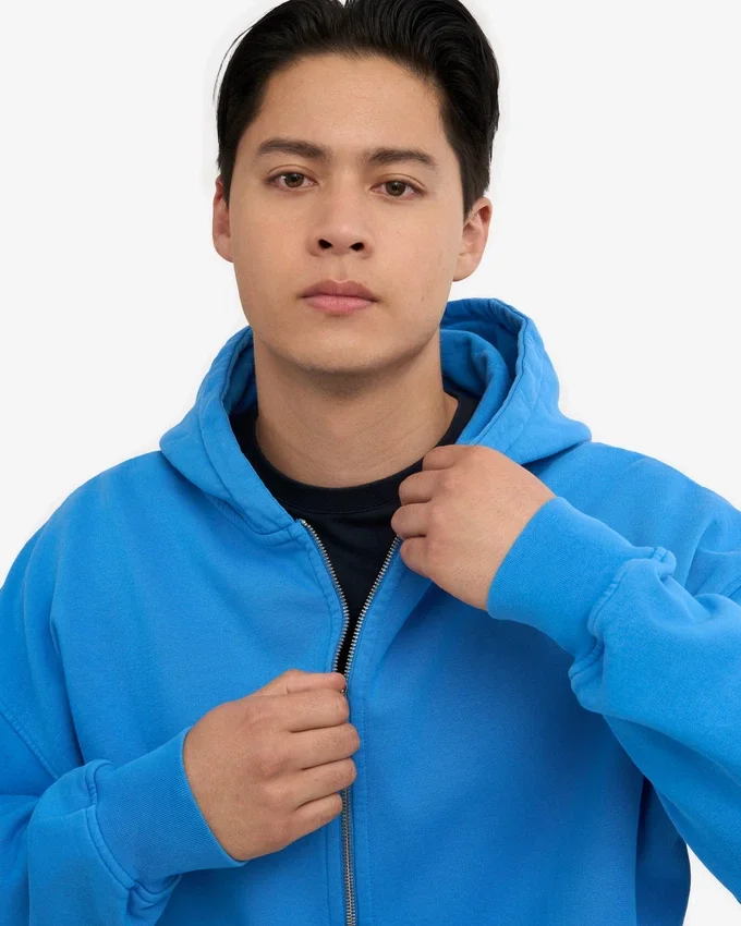 Sudadera con capucha oversize y cremallera de algodón orgánico - Azul Pacífico
