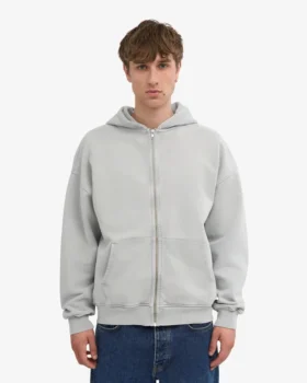Sudadera con capucha oversize y cremallera de algodón orgánico – Gris descolorido