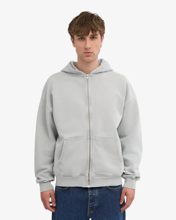 Sudadera con capucha oversize y cremallera de algodón orgánico - Gris descolorido