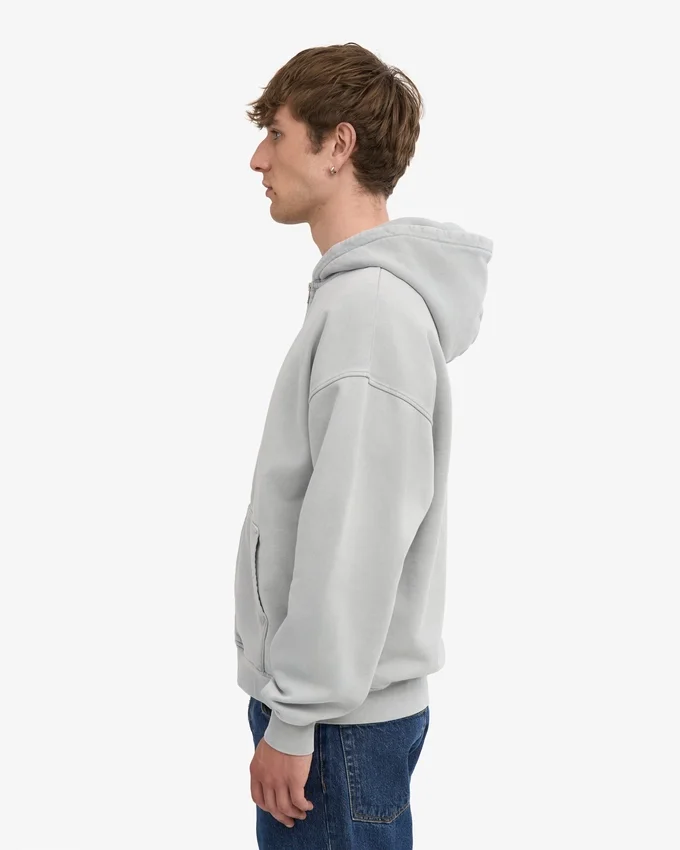 Sudadera con capucha oversize y cremallera de algodón orgánico - Gris descolorido