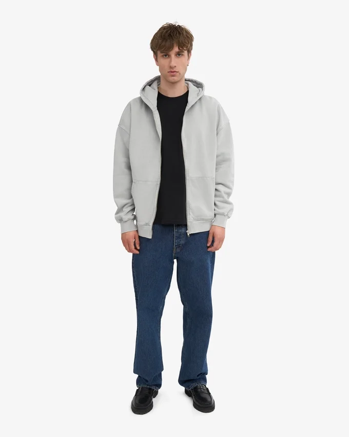 Sudadera con capucha oversize y cremallera de algodón orgánico - Gris descolorido