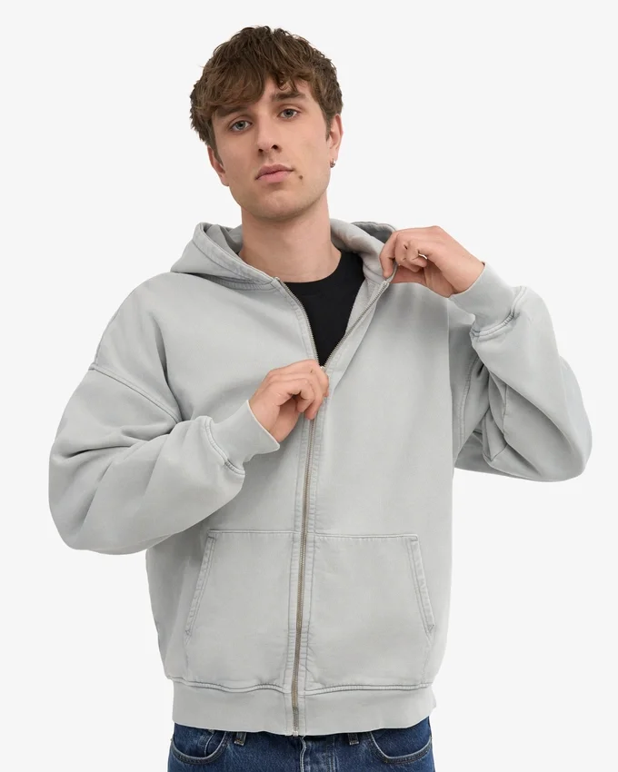 Sudadera con capucha oversize y cremallera de algodón orgánico - Gris descolorido