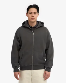Sudadera con capucha oversize y cremallera de algodón orgánico – Gris lava