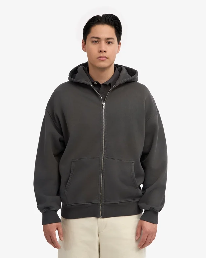 Sudadera con capucha oversize y cremallera de algodón orgánico - Gris lava