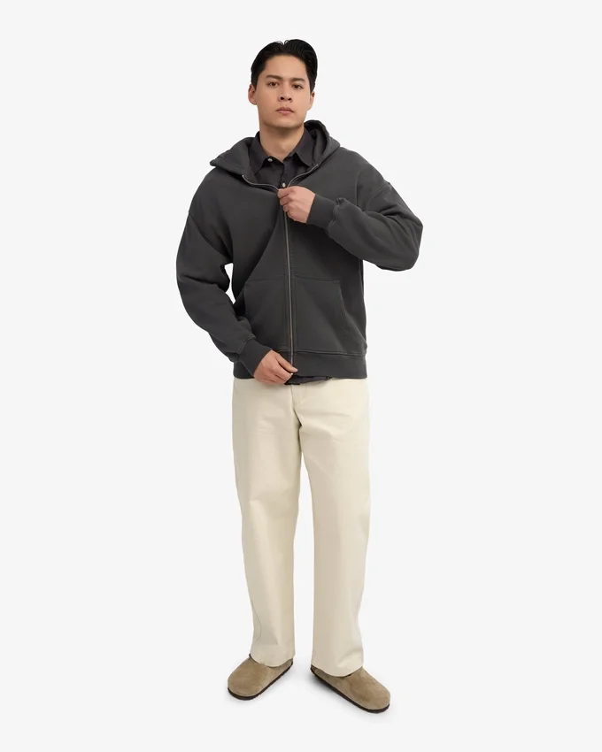 Sudadera con capucha oversize y cremallera de algodón orgánico - Gris lava