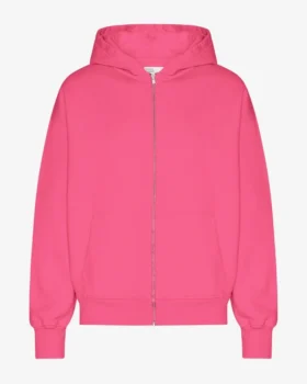 Sudadera con capucha oversize y cremallera de algodón orgánico - Rosa chicle