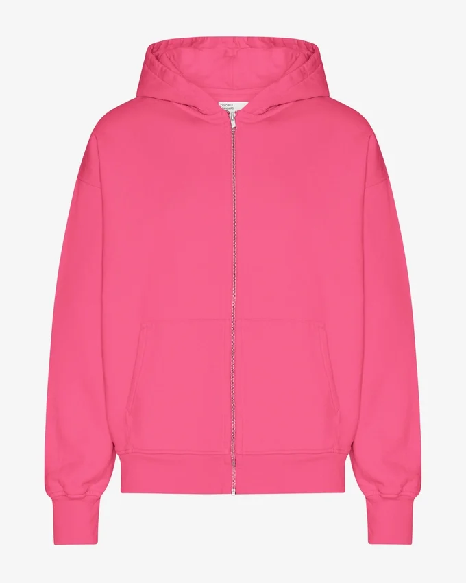 Sudadera con capucha oversize y cremallera de algodón orgánico - Rosa chicle