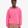Sudadera con capucha oversize y cremallera de algodón orgánico - Rosa chicle