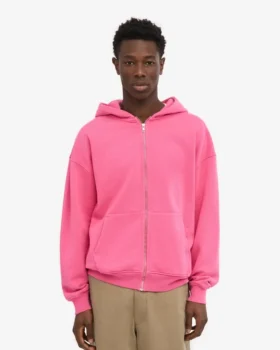 Sudadera con capucha oversize y cremallera de algodón orgánico – Rosa chicle