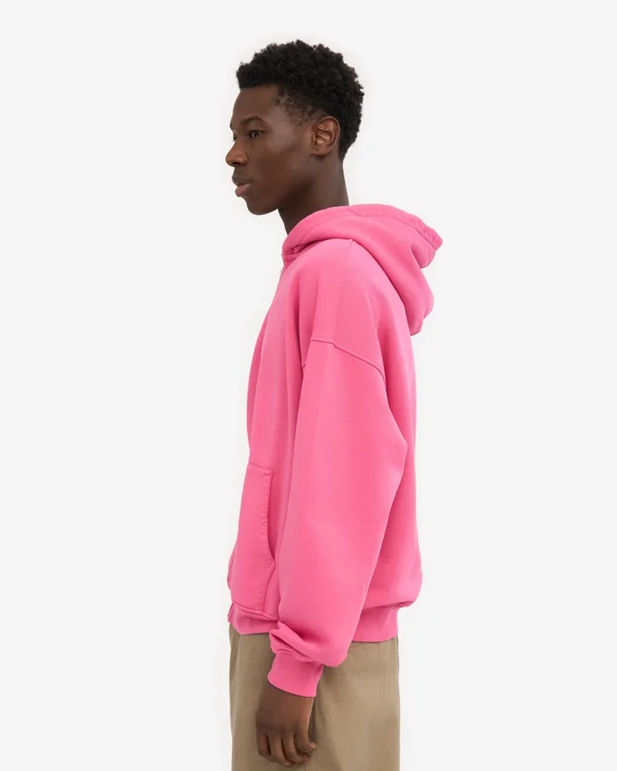 Sudadera con capucha oversize y cremallera de algodón orgánico - Rosa chicle