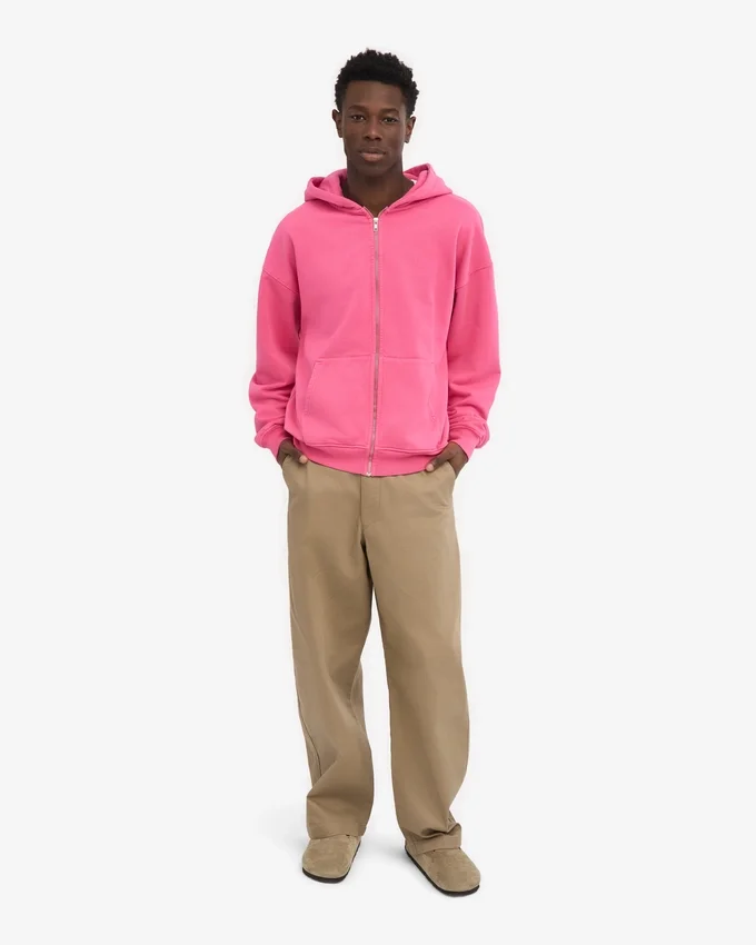 Sudadera con capucha oversize y cremallera de algodón orgánico - Rosa chicle