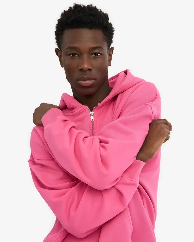Sudadera con capucha oversize y cremallera de algodón orgánico - Rosa chicle