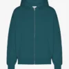 Sudadera con capucha oversize y cremallera de algodón orgánico - Verde océano