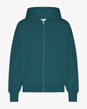 Sudadera con capucha oversize y cremallera de algodón orgánico - Verde océano