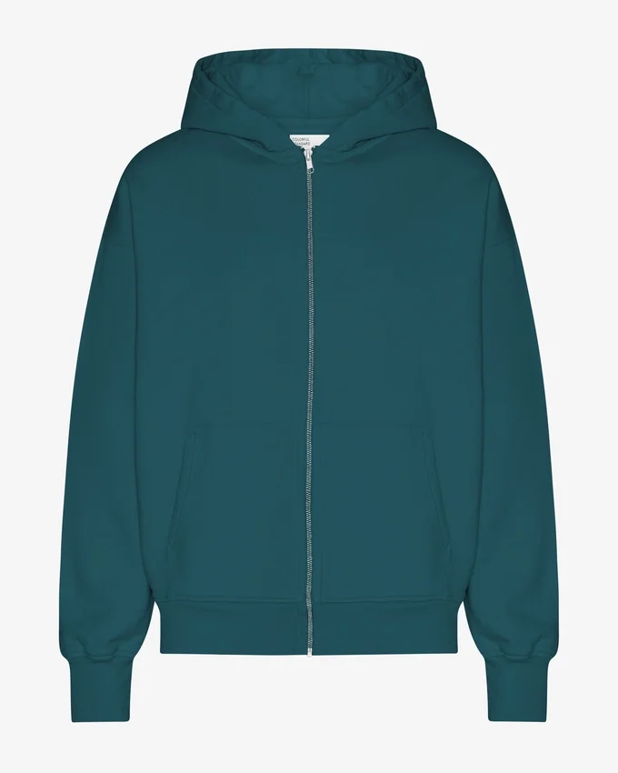 Sudadera con capucha oversize y cremallera de algodón orgánico - Verde océano