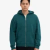 Sudadera con capucha oversize y cremallera de algodón orgánico - Verde océano