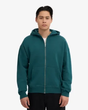Sudadera con capucha oversize y cremallera de algodón orgánico – Verde océano