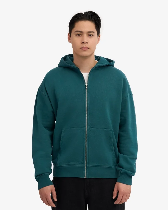 Sudadera con capucha oversize y cremallera de algodón orgánico - Verde océano