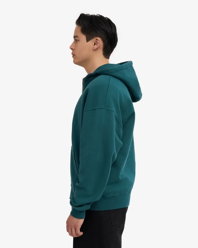 Sudadera con capucha oversize y cremallera de algodón orgánico - Verde océano
