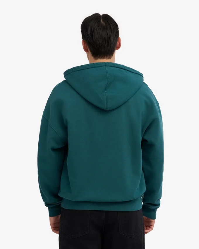 Sudadera con capucha oversize y cremallera de algodón orgánico - Verde océano