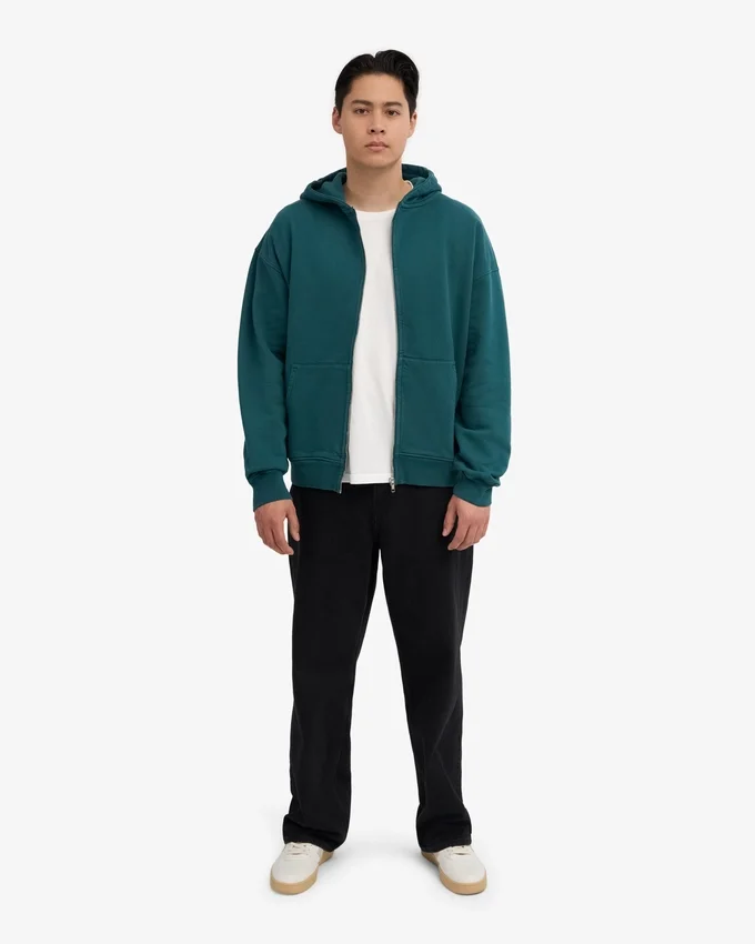 Sudadera con capucha oversize y cremallera de algodón orgánico - Verde océano