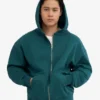 Sudadera con capucha oversize y cremallera de algodón orgánico - Verde océano