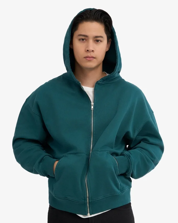 Sudadera con capucha oversize y cremallera de algodón orgánico - Verde océano