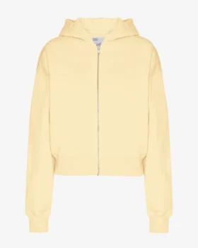 Sudadera con capucha y cremallera corta de algodón orgánico - Amarillo suave