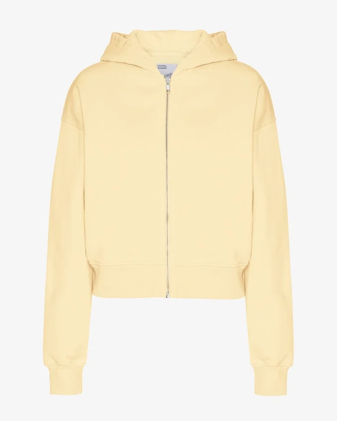 Sudadera con capucha y cremallera corta de algodón orgánico - Amarillo suave