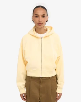 Sudadera con capucha y cremallera corta de algodón orgánico – Amarillo suave