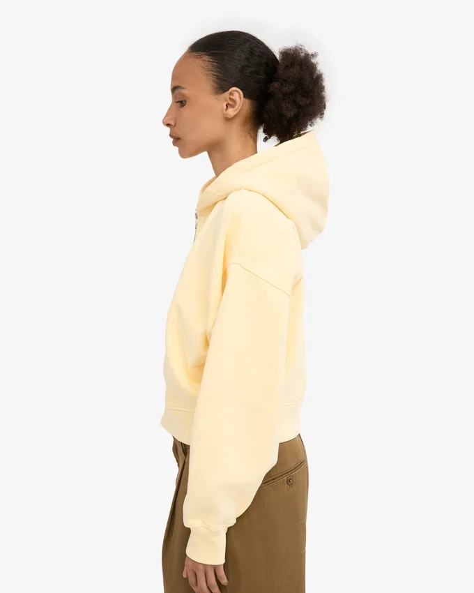 Sudadera con capucha y cremallera corta de algodón orgánico - Amarillo suave