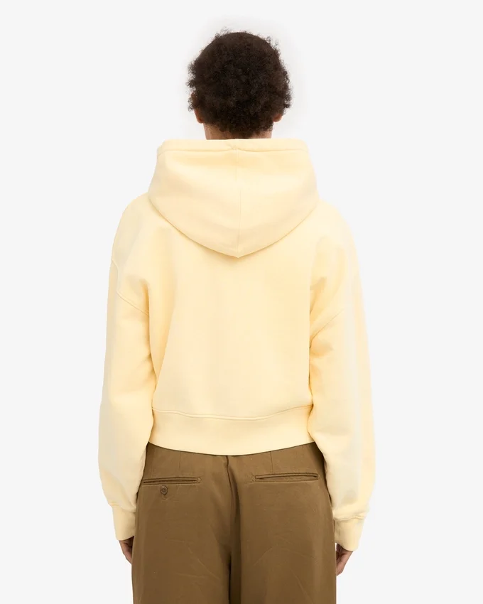 Sudadera con capucha y cremallera corta de algodón orgánico - Amarillo suave