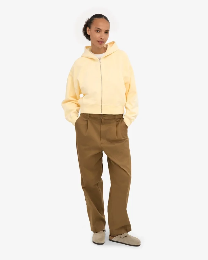 Sudadera con capucha y cremallera corta de algodón orgánico - Amarillo suave