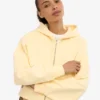 Sudadera con capucha y cremallera corta de algodón orgánico - Amarillo suave