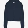 Sudadera con capucha y cremallera corta de algodón orgánico - Azul marino