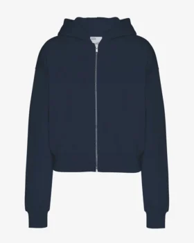Sudadera con capucha y cremallera corta de algodón orgánico - Azul marino