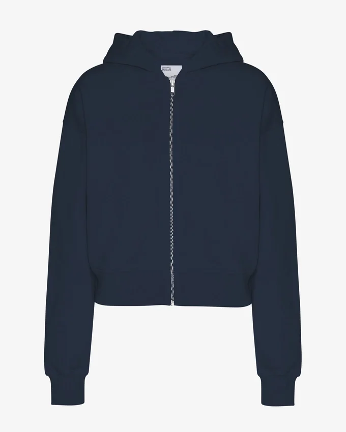 Sudadera con capucha y cremallera corta de algodón orgánico - Azul marino