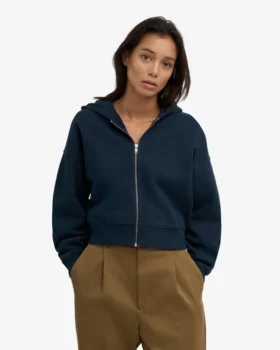 Sudadera con capucha y cremallera corta de algodón orgánico – Azul marino