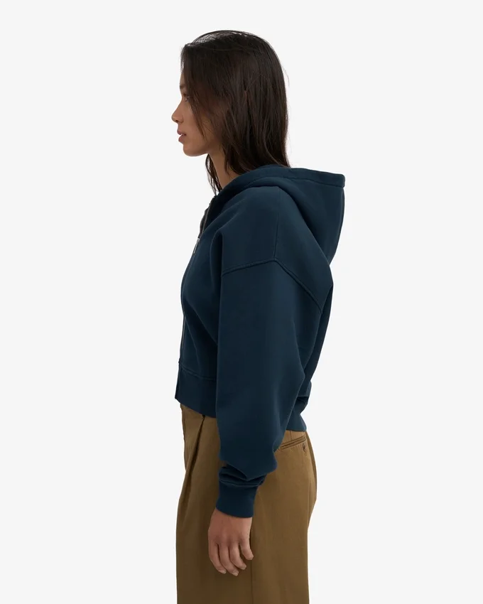 Sudadera con capucha y cremallera corta de algodón orgánico - Azul marino