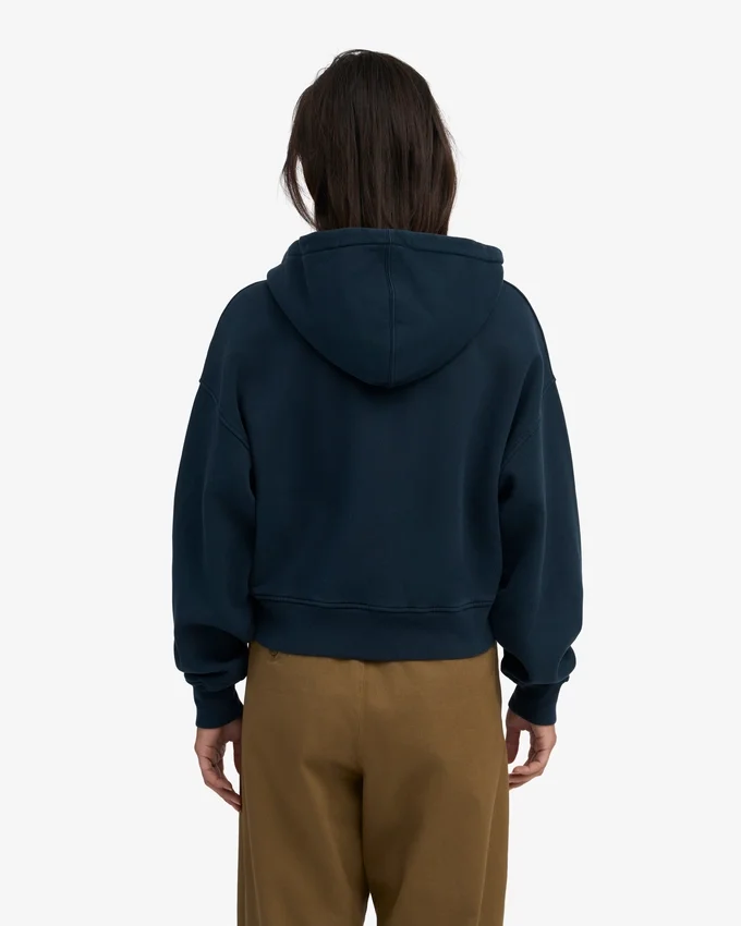 Sudadera con capucha y cremallera corta de algodón orgánico - Azul marino
